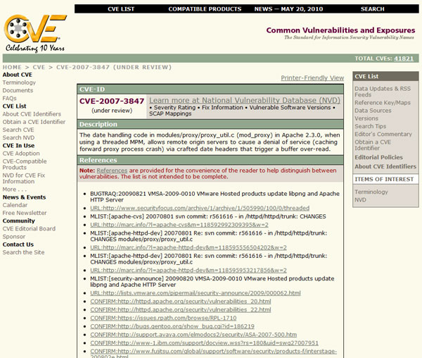 Online Capability Element to CVE Name Mapping