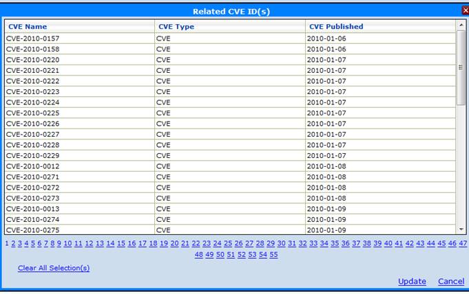 Online Capability Element to CVE Name Mapping screen