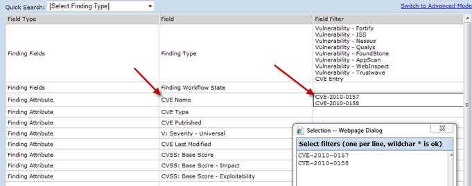 Finding Tasks Using CVE Names screen