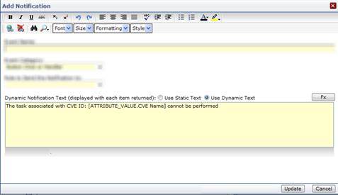 Non-Support Notification for a Requested CVE Name screen