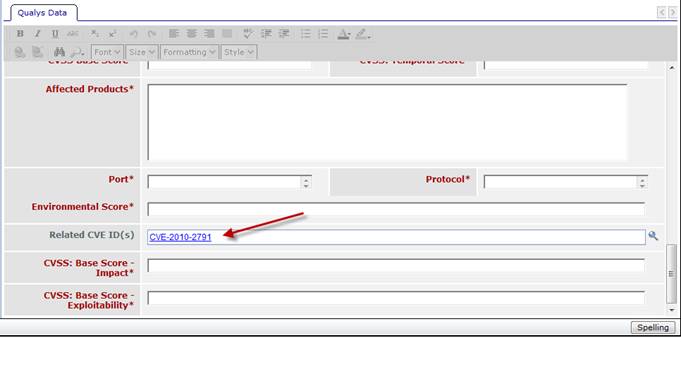 Finding CVE Names in Service Reports Using Elements screen