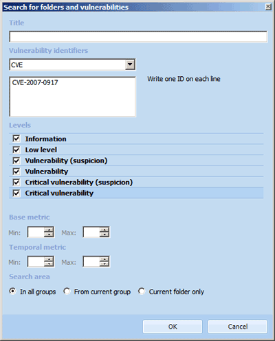 Finding Elements Using CVE Names Through the GUI