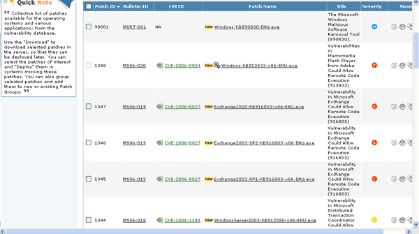 Scrolled down view of Patch information base