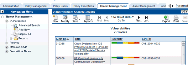 Electronic Document Listing of CVE Names