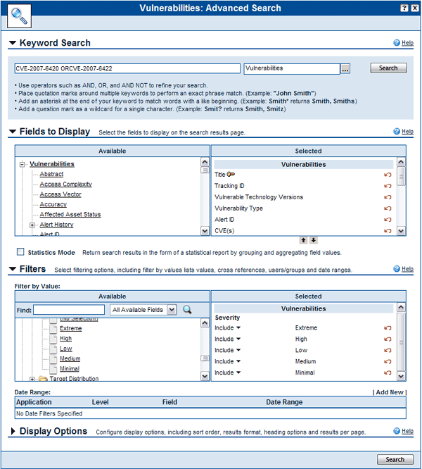 Electronic Document Listing of CVE Names